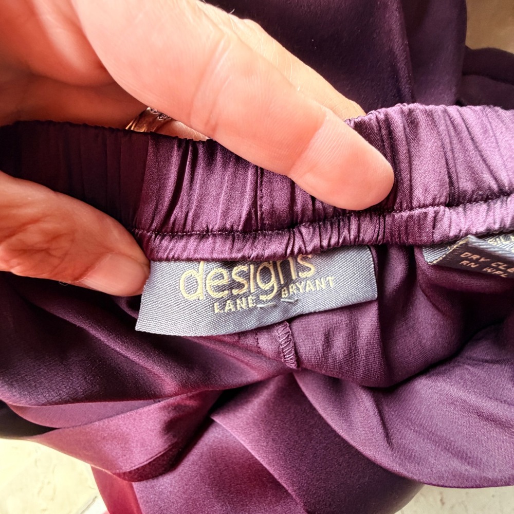 Lane Bryant Womens 22/24 Silk Trousers Plum Purple Pleated Elastic Waist Office - Picture 11 of 16